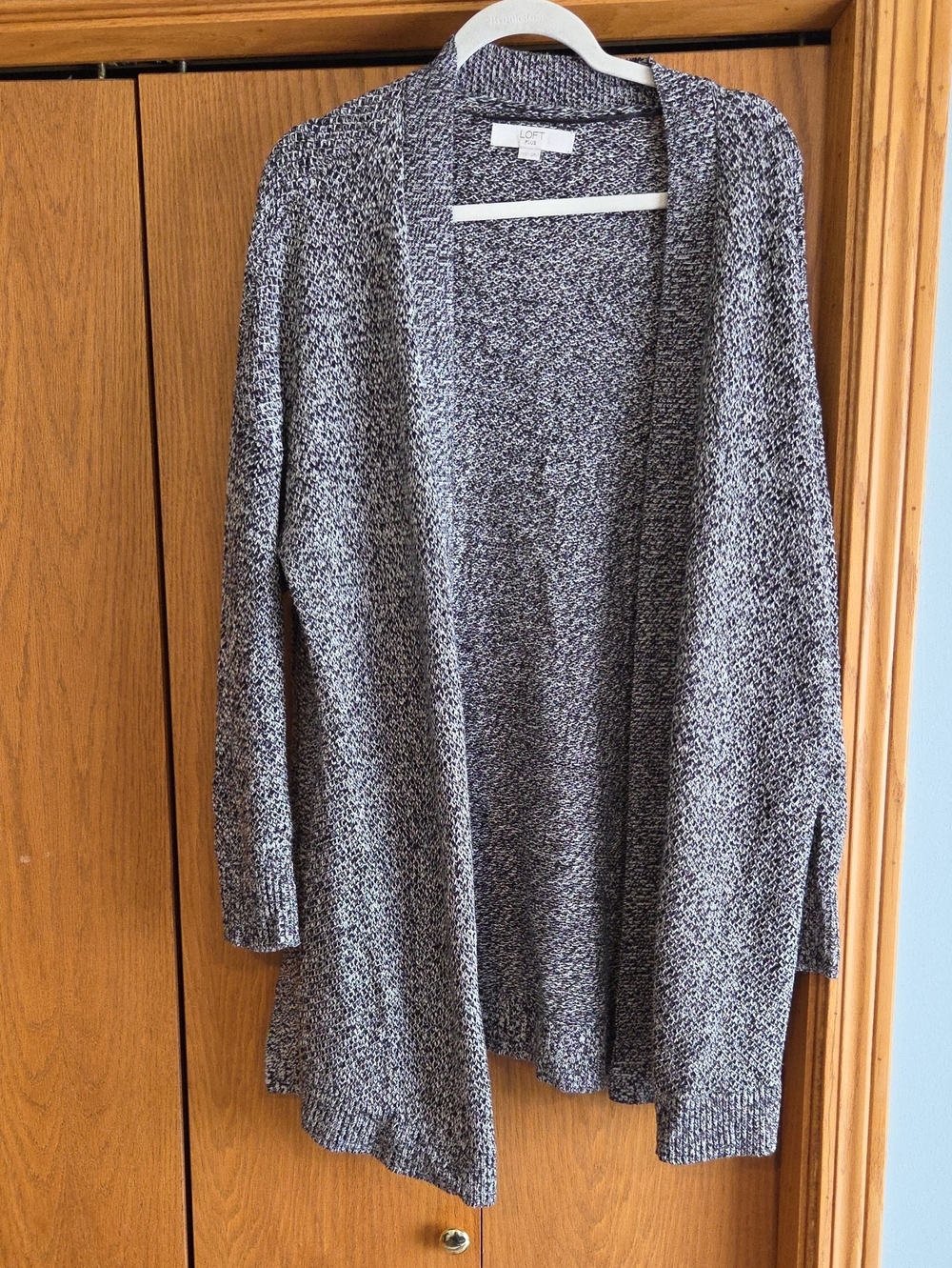 LOFT Black & White Marled Open-Front Cardigan